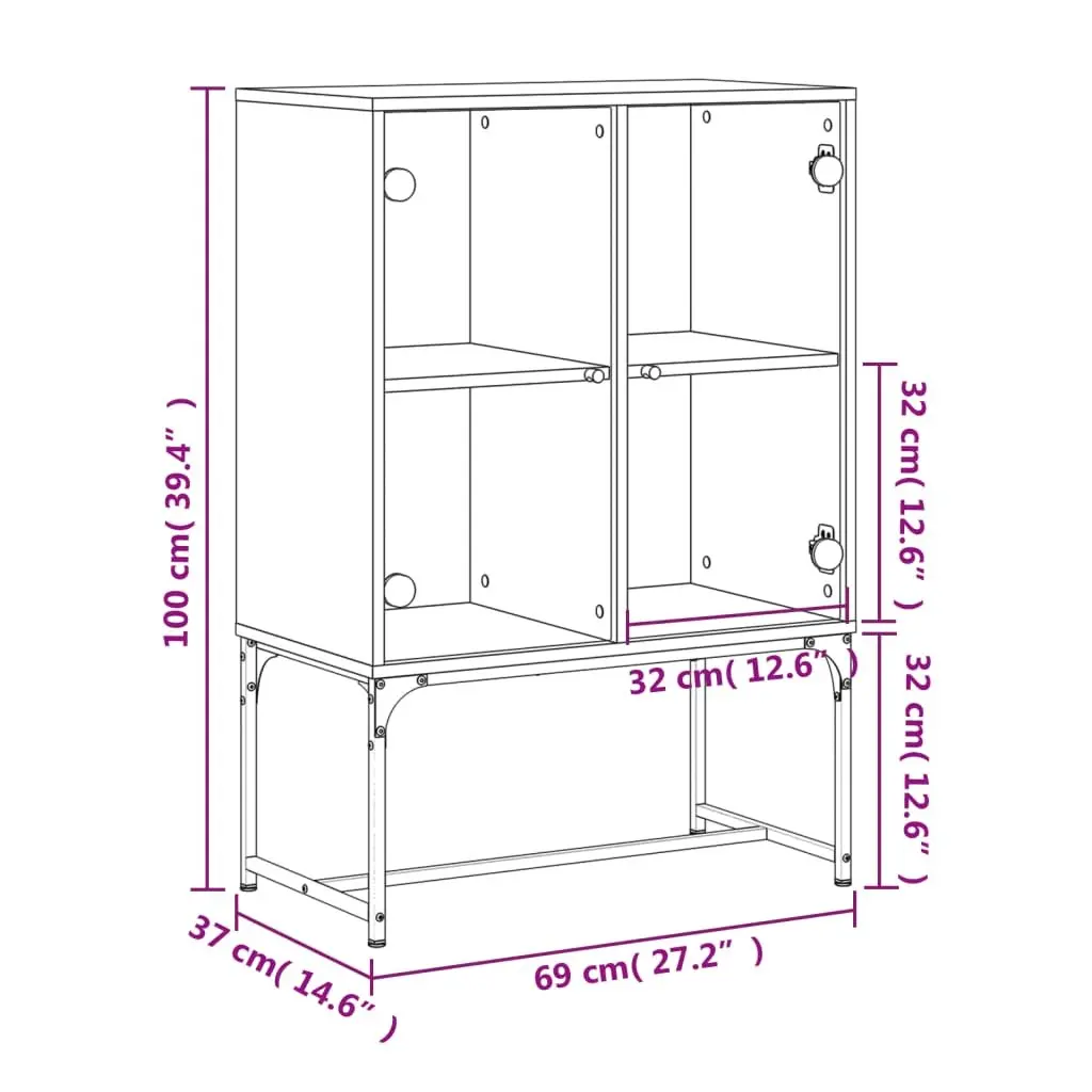 Side Cabinet with Glass Doors White Storage Furniture Buffet Sideboard Display