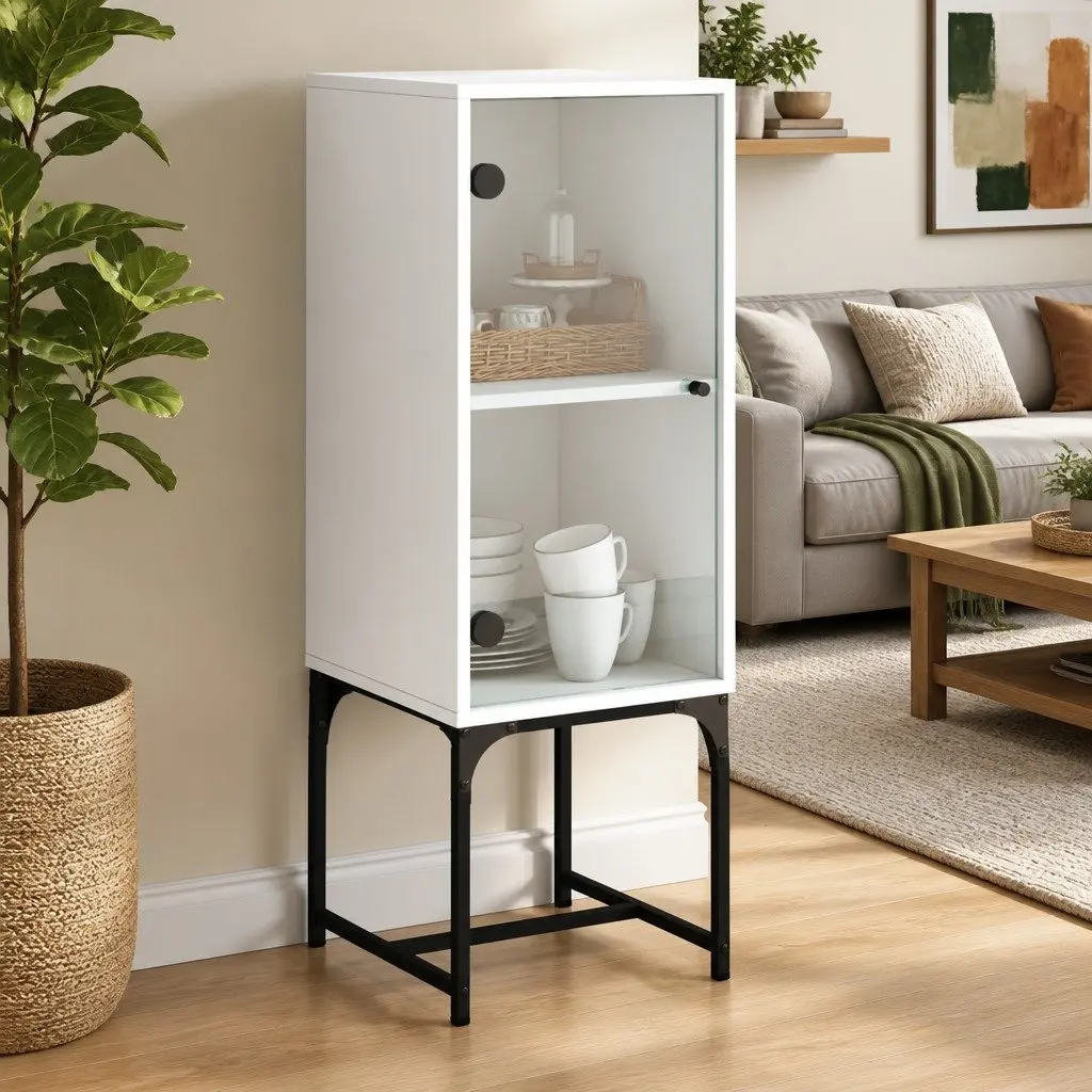 Side Cabinet Storage Cupboard 35W x 37D x 100H cm White