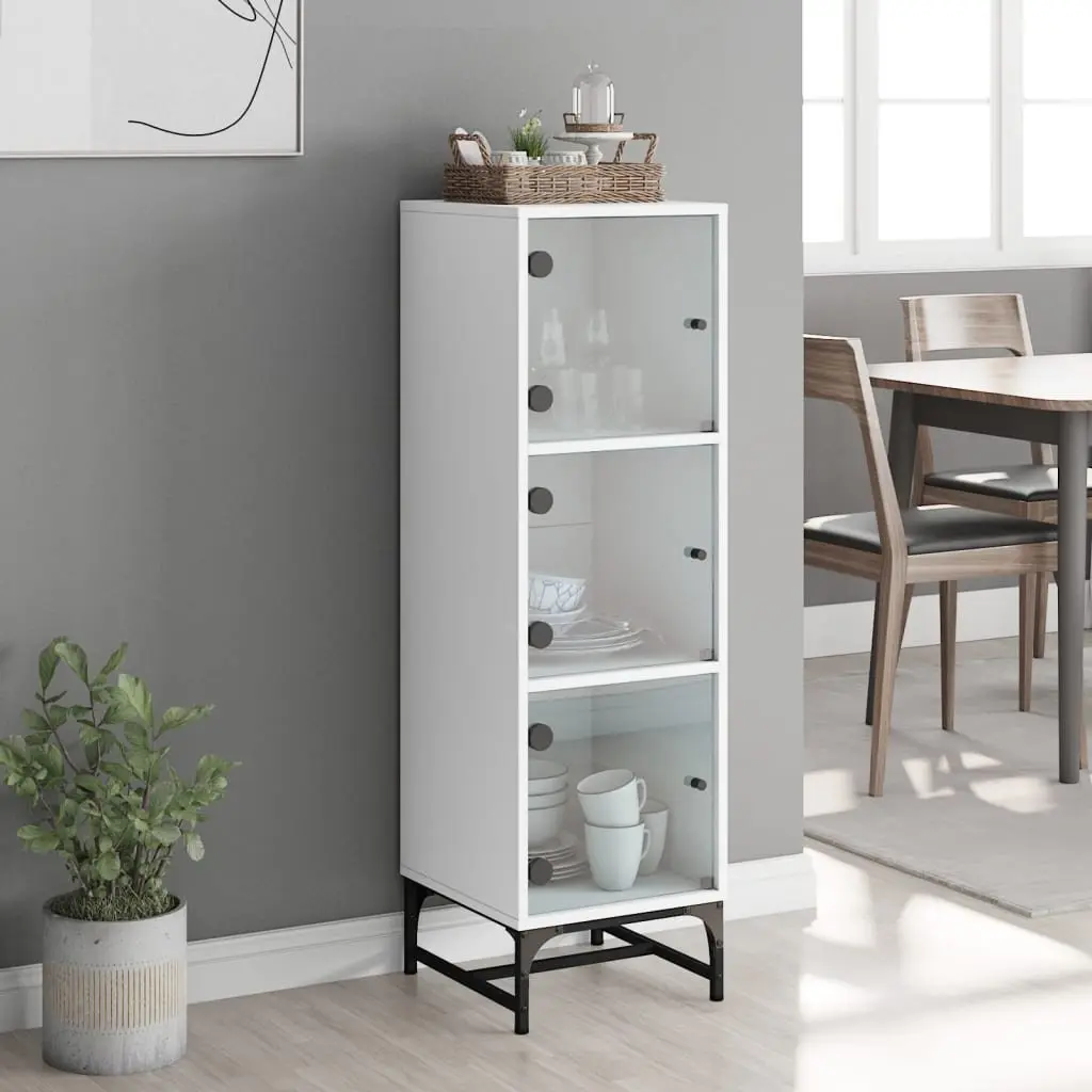 Highboard Cabinet Storage Cupboard 35x37x120cm White Glass Doors