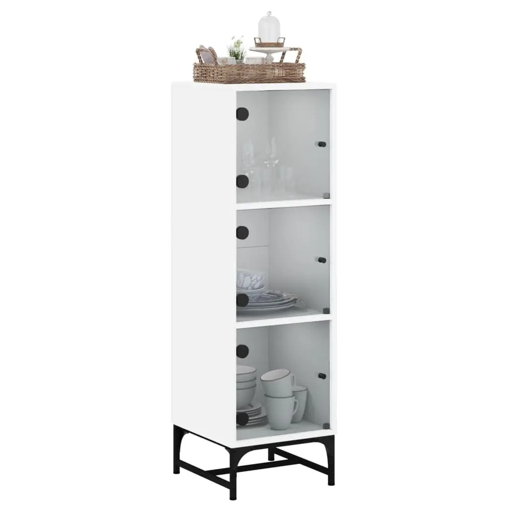 Highboard Cabinet Storage Cupboard 35x37x120cm White Glass Doors