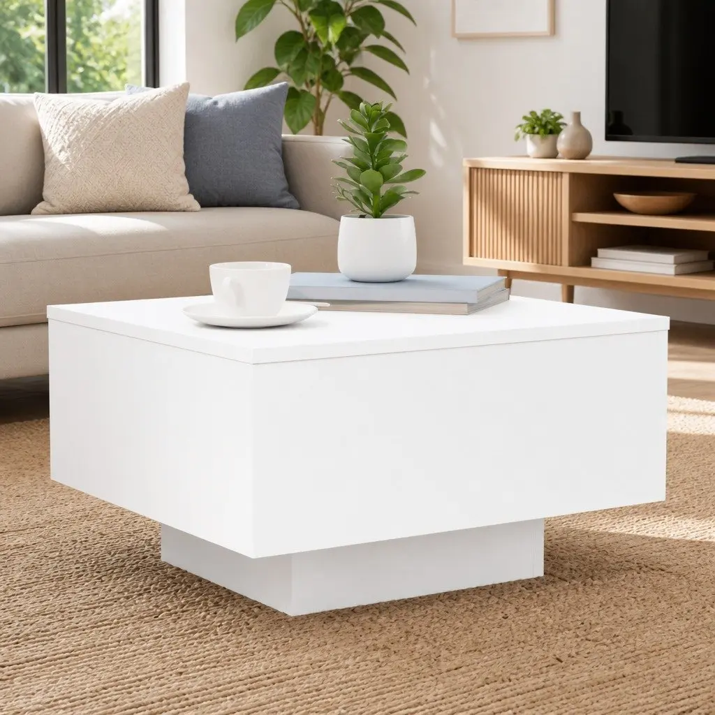 Coffee Table Modern Living Room Accent Side Table 55 x 55 x 31 cm White