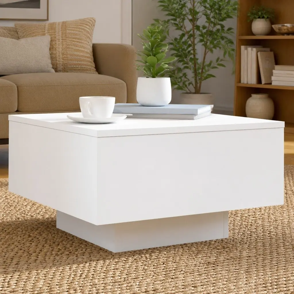 White Coffee Table with Customizable LED Lights