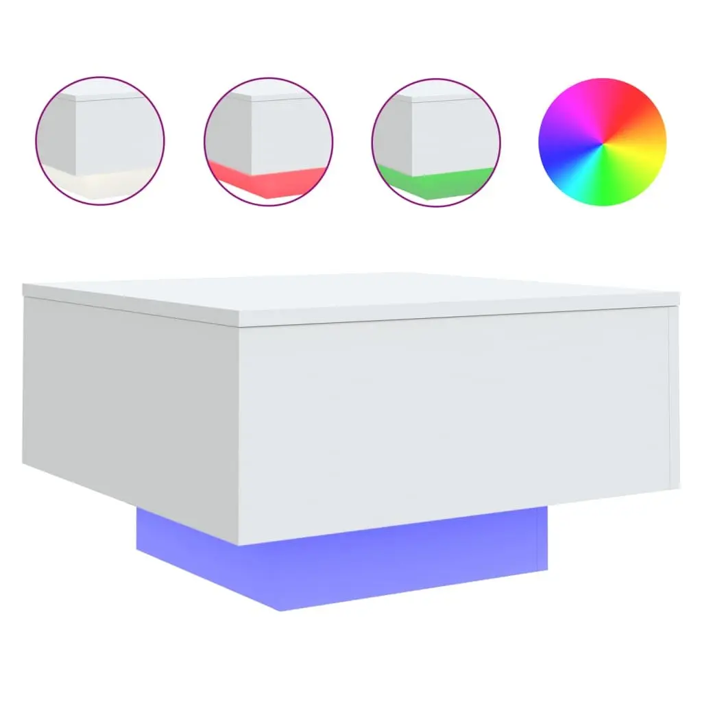 White Coffee Table with Customizable LED Lights