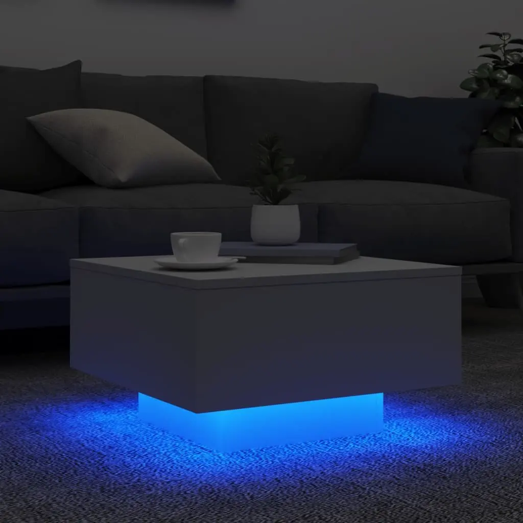White Coffee Table with Customizable LED Lights