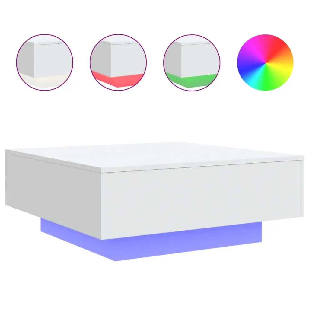 Coffee Table with RGB LED Lighting in White