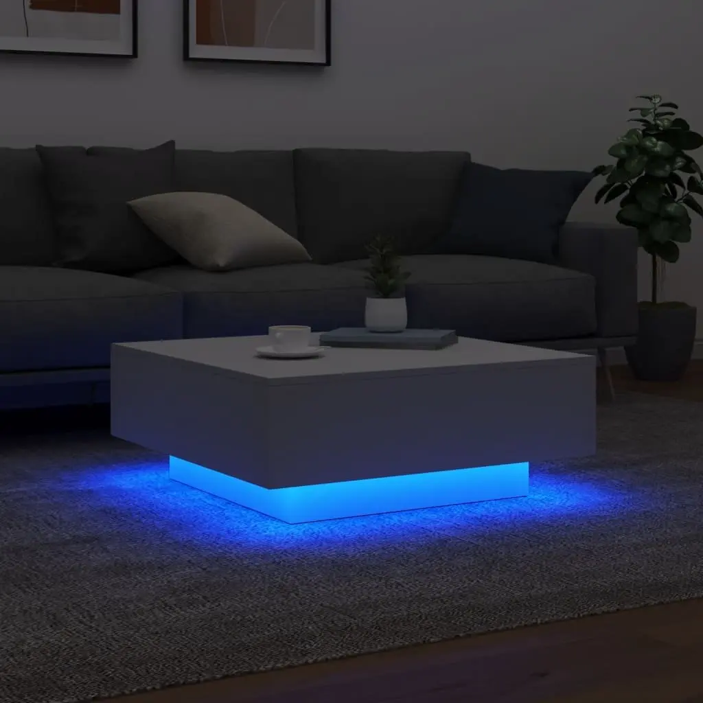 Coffee Table with RGB LED Lighting in White