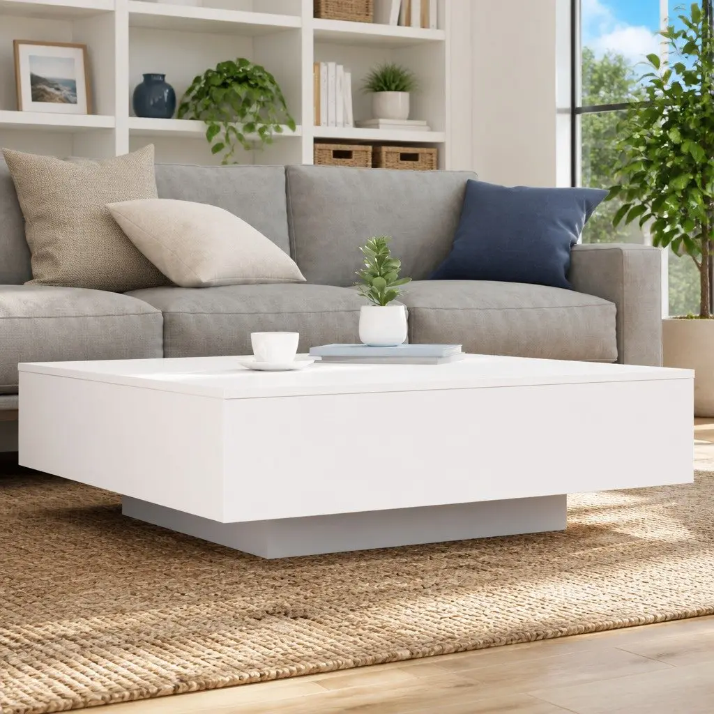 Coffee Table RGB LED Lights Adjustable White 100 x 100 x 31 cm