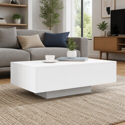 Coffee Table with RGB LED Lights Modern Living Room Accent White 85x55x31cm
