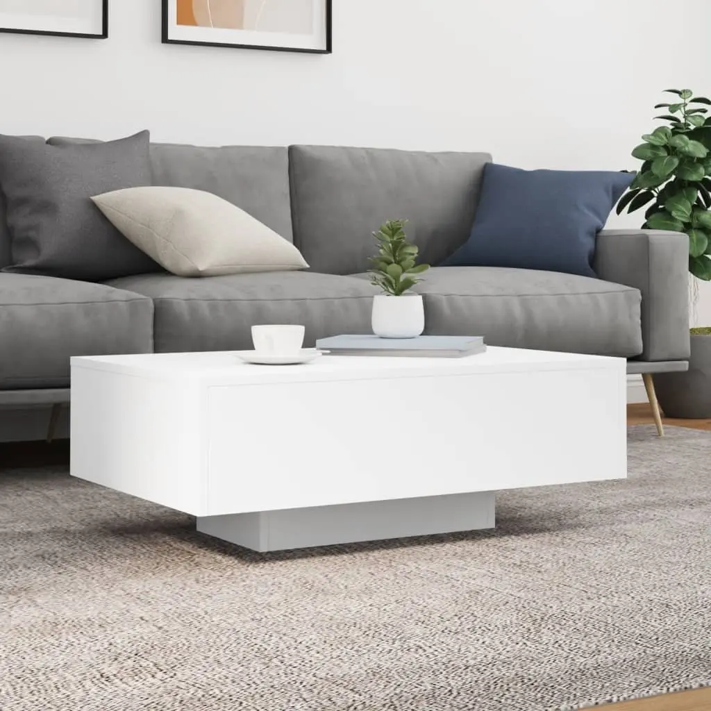 Coffee Table with RGB LED Lights Modern Living Room Accent White 85x55x31cm