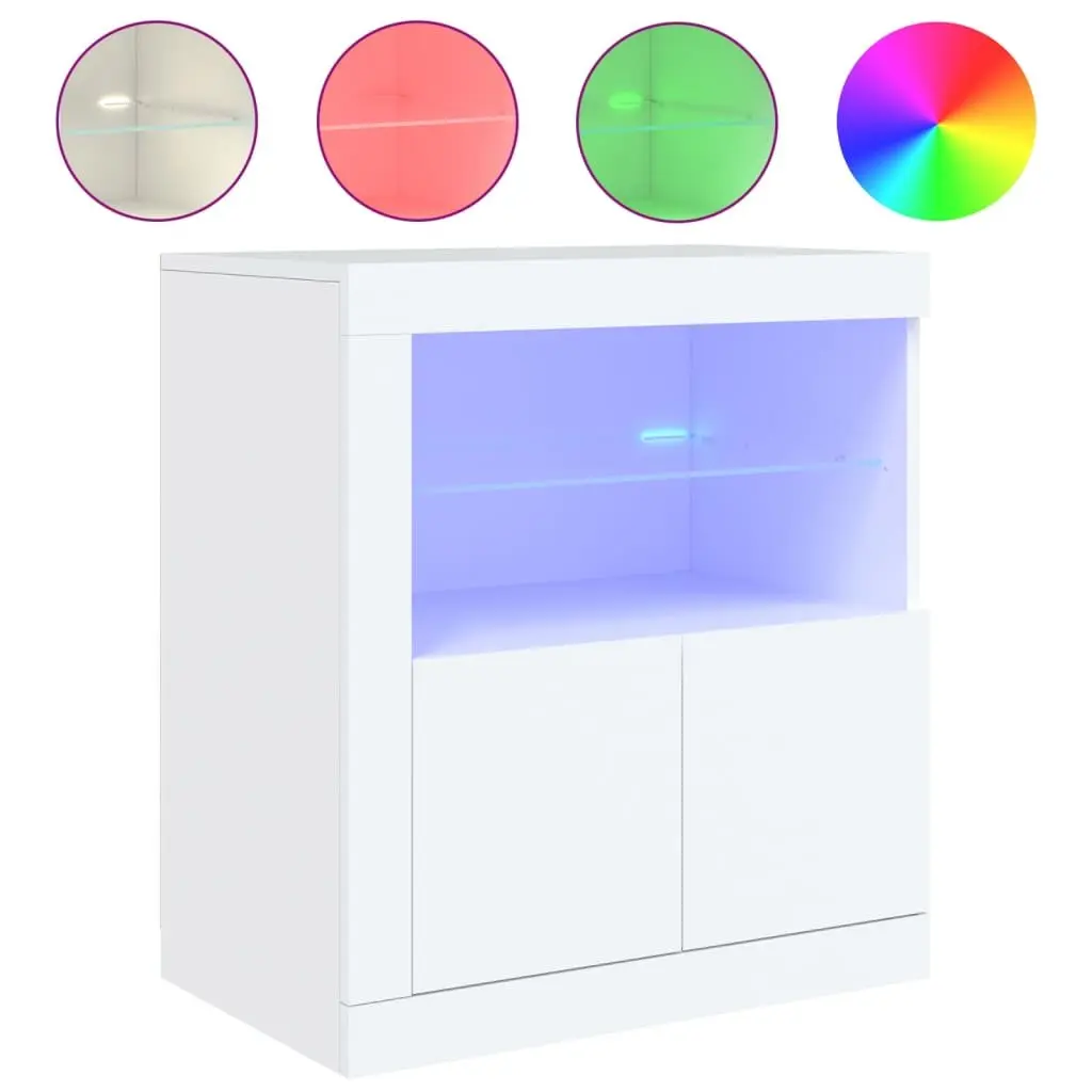 Modern White Sideboard Storage Cabinet with RGB LED Lights Buffet Display Unit