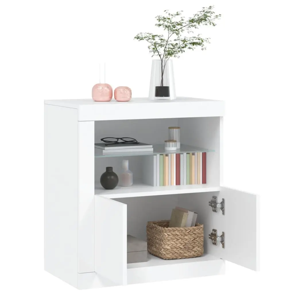 Modern White Sideboard Storage Cabinet with RGB LED Lights Buffet Display Unit