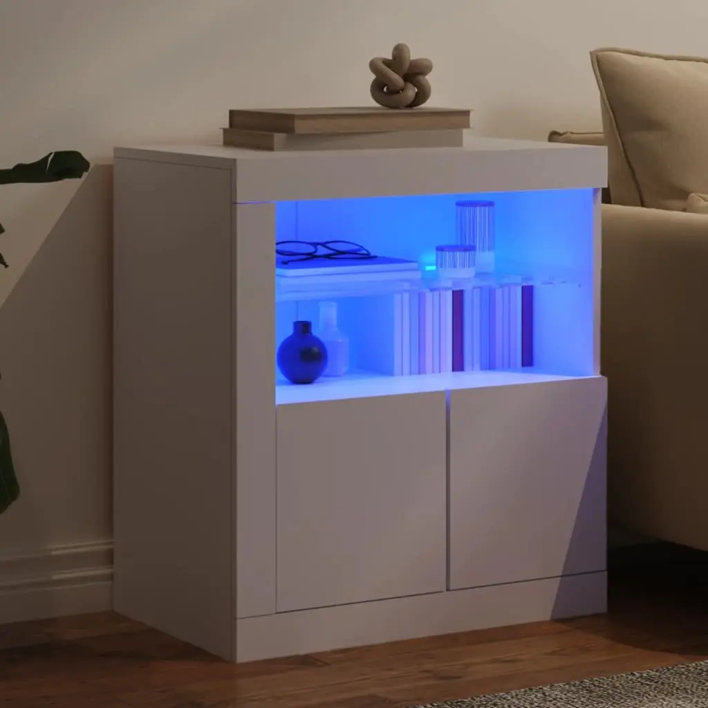 Modern White Sideboard Storage Cabinet with RGB LED Lights Buffet Display Unit