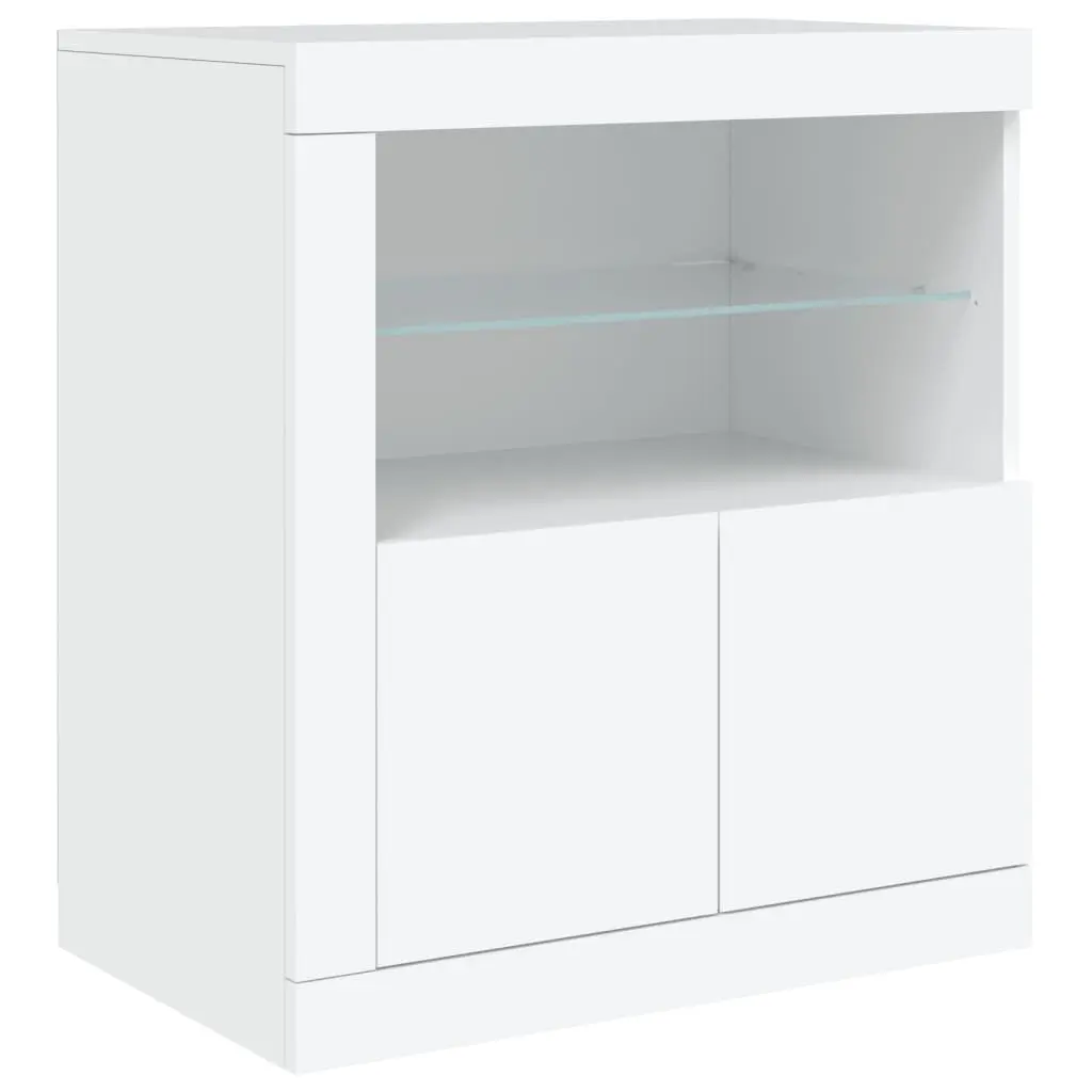 Modern White Sideboard Storage Cabinet with RGB LED Lights Buffet Display Unit