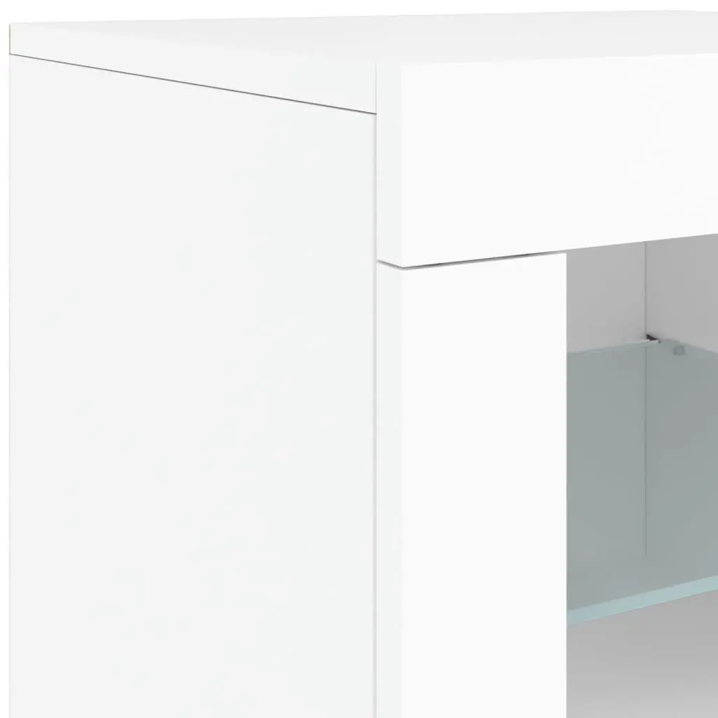 Modern White Sideboard Storage Cabinet with RGB LED Lights Buffet Display Unit