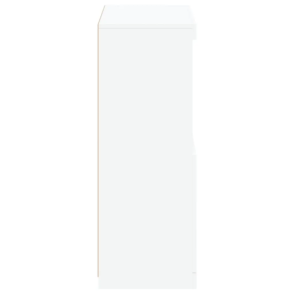 Side Cabinet RGB LED Lights Storage Engineered Wood White Glass Shelf