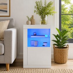 Quality White Side Cabinet with LED Lights and Storage