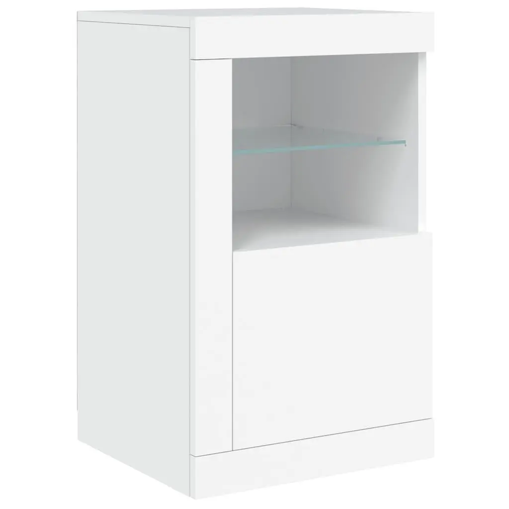 Side Cabinet RGB LED Lights Storage Unit Glass Shelf White