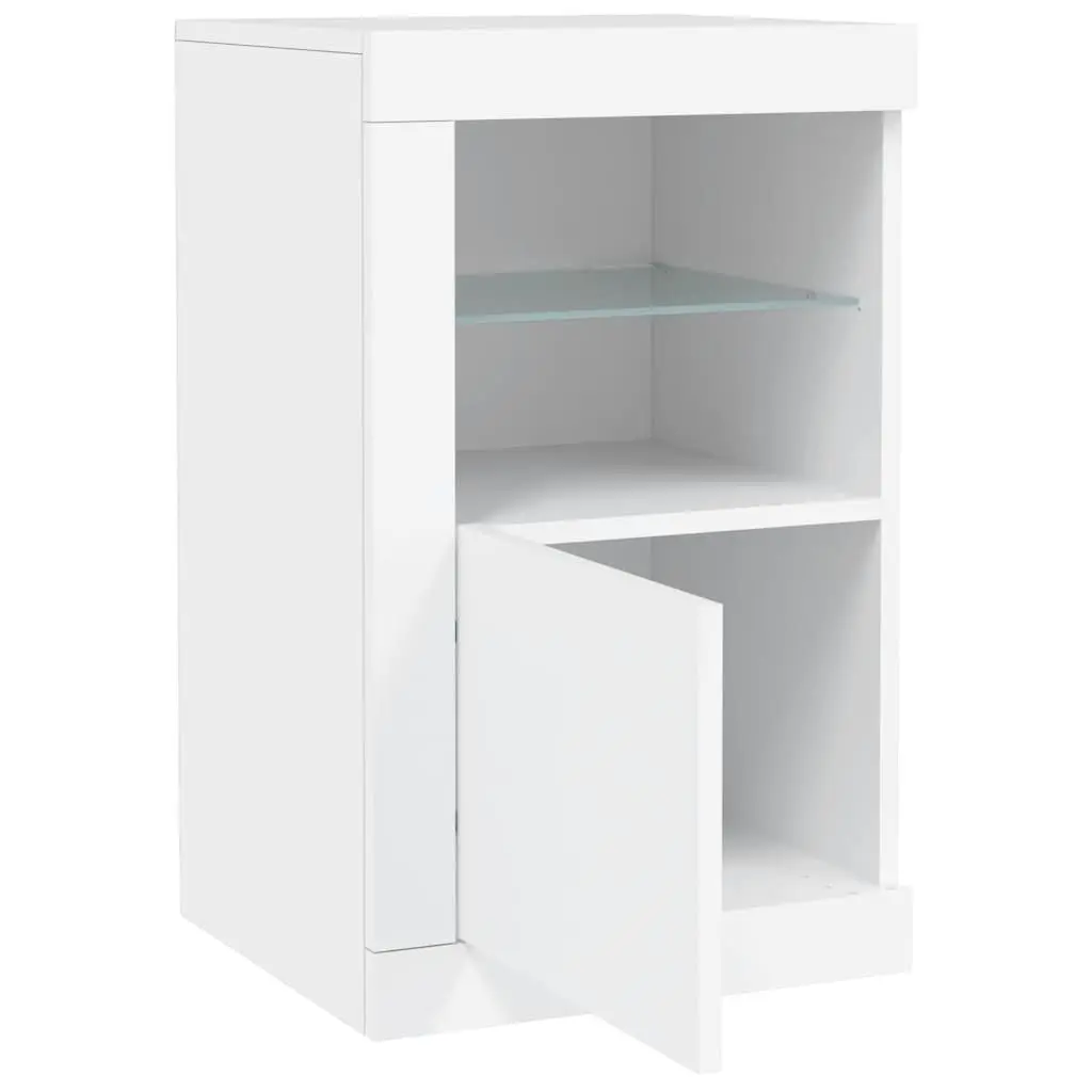 Side Cabinet RGB LED Lights Storage Unit Glass Shelf White