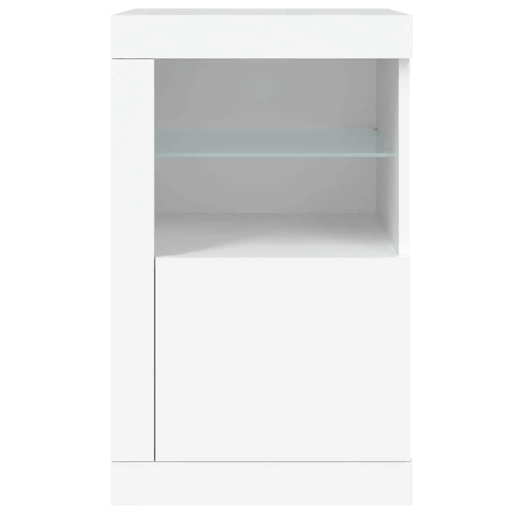 Side Cabinet RGB LED Lights Storage Unit Glass Shelf White
