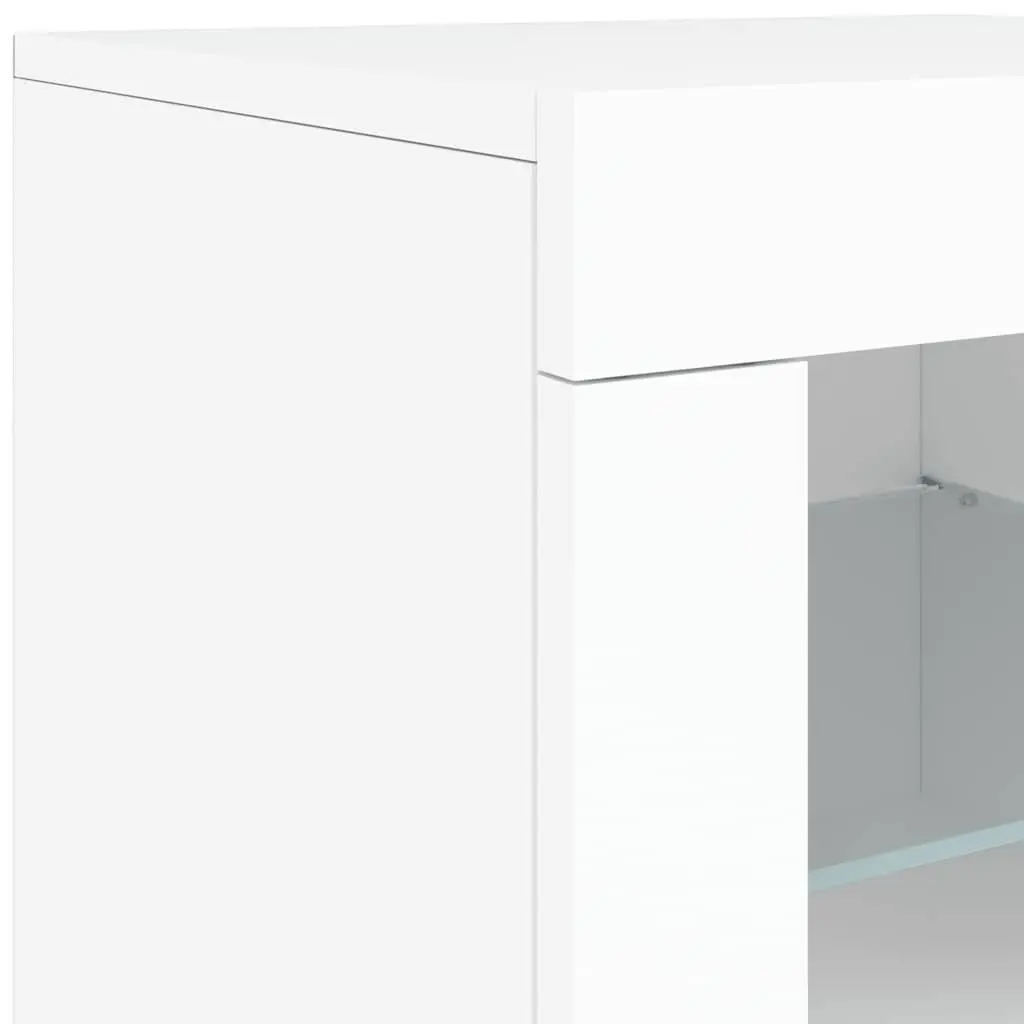 Side Cabinet RGB LED Lights Storage Unit Glass Shelf White