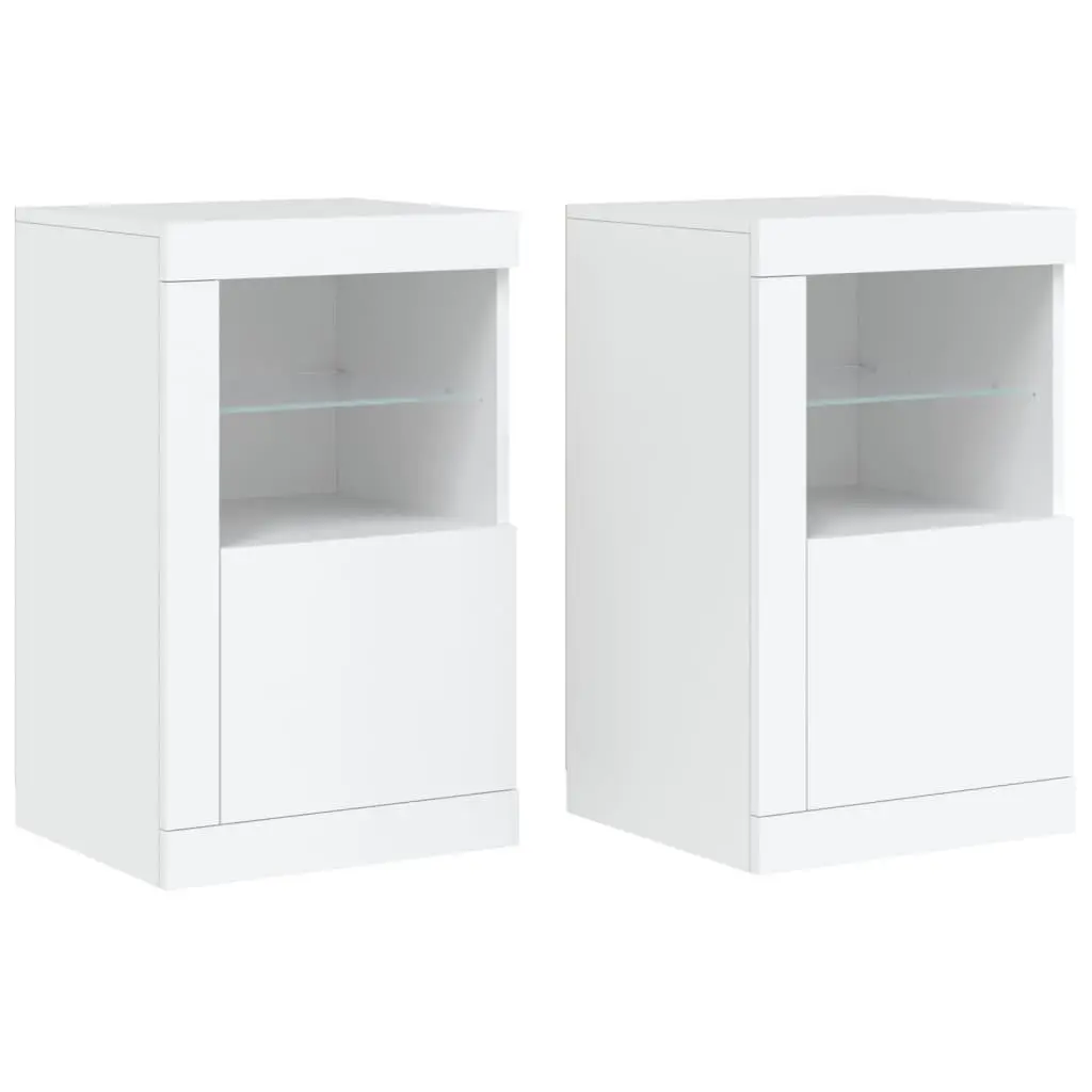 Side Cabinet RGB LED Lights Storage Unit White Engineered Wood 2 Piece