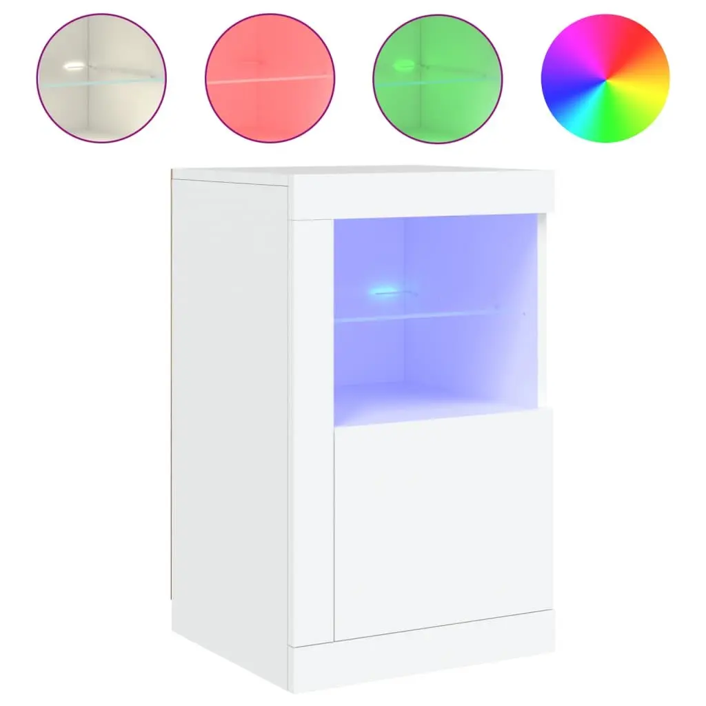 Side Cabinet RGB LED Lights Storage Unit White Engineered Wood 2 Piece