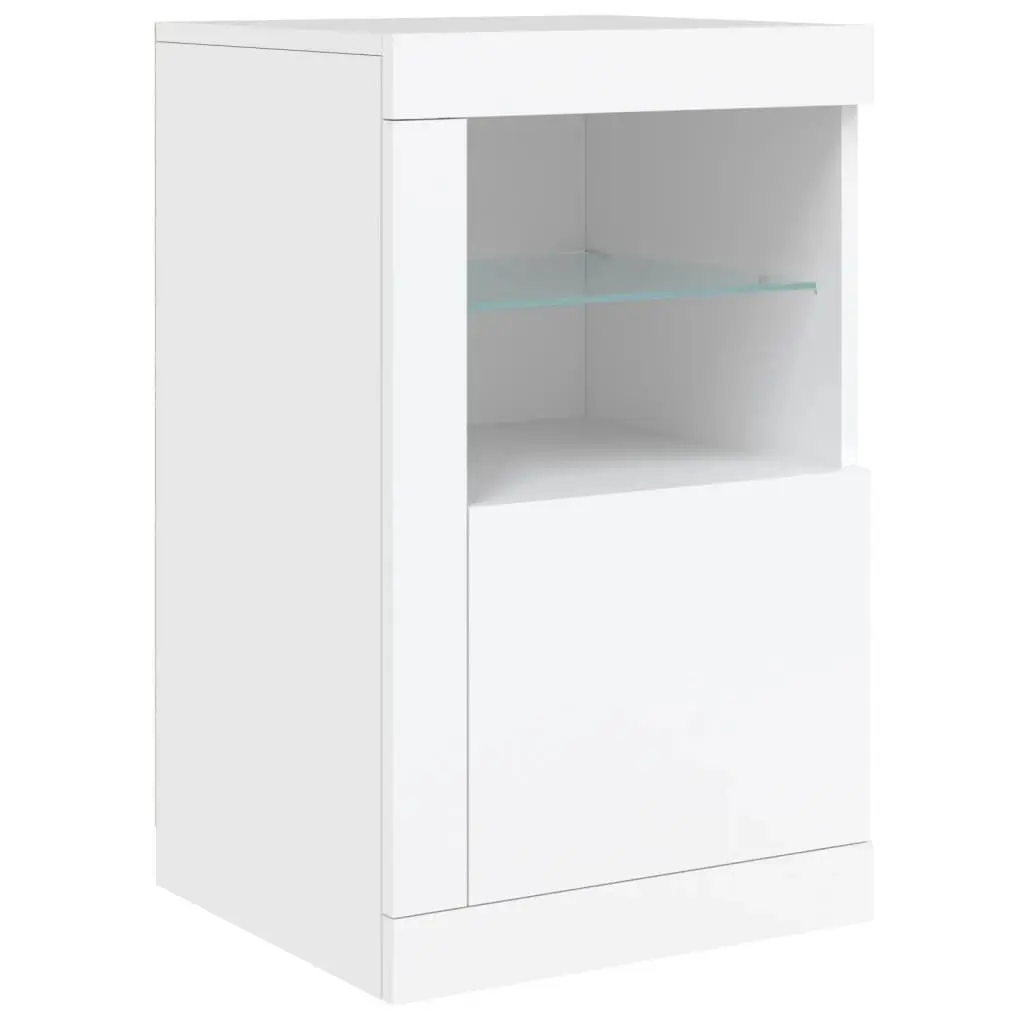Side Cabinet RGB LED Lights Storage Unit White Engineered Wood 2 Piece