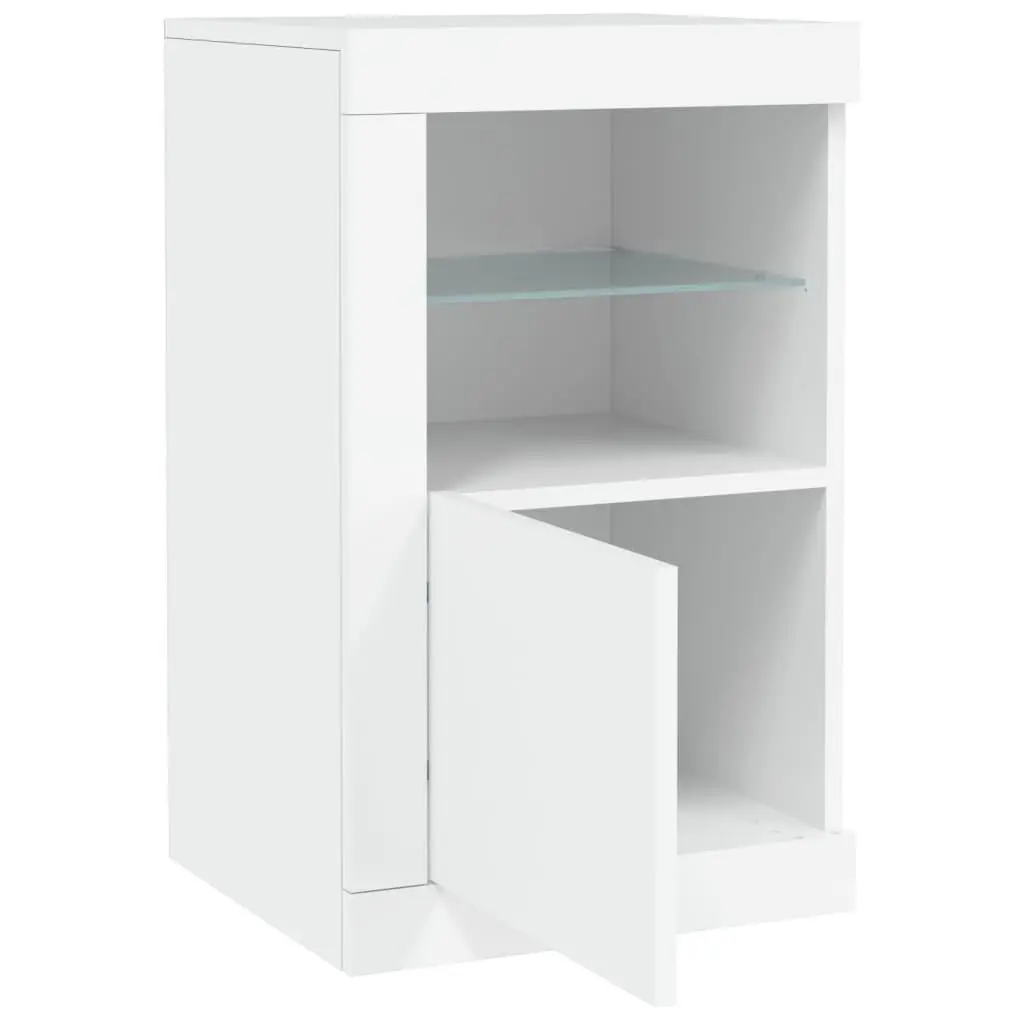 Side Cabinet RGB LED Lights Storage Unit White Engineered Wood 2 Piece