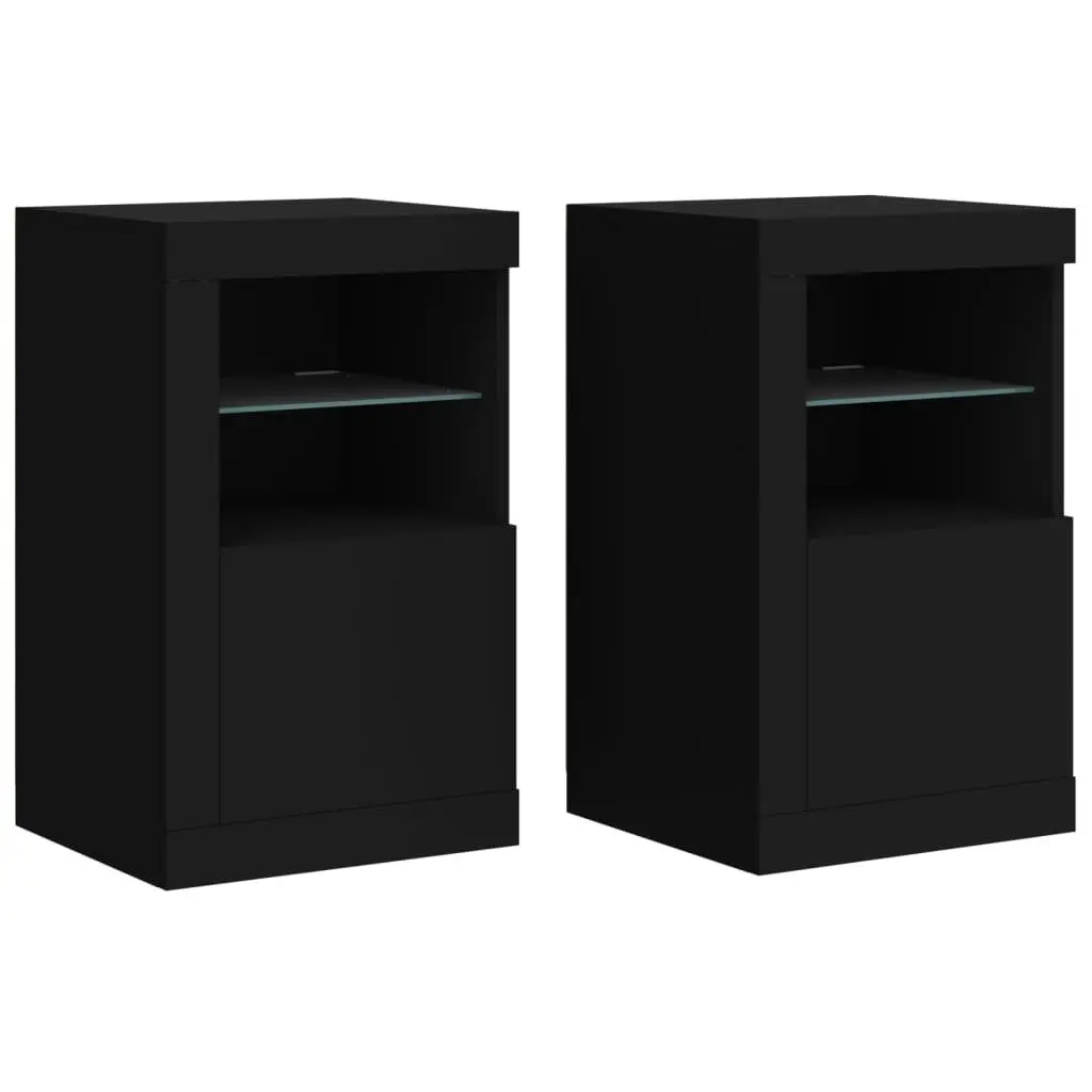Side Storage Cabinet with RGB LED Lights Black Engineered Wood Modern Design
