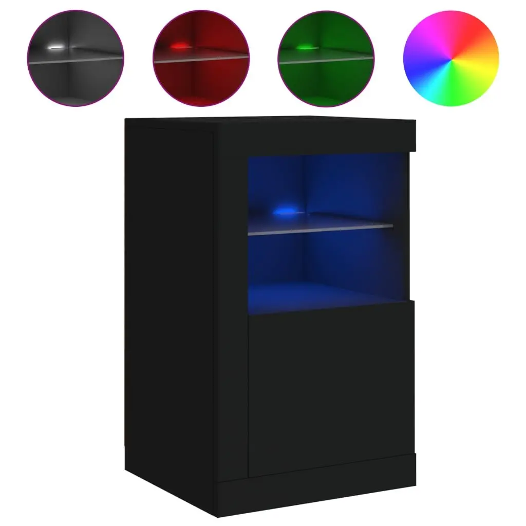 Side Storage Cabinet with RGB LED Lights Black Engineered Wood Modern Design