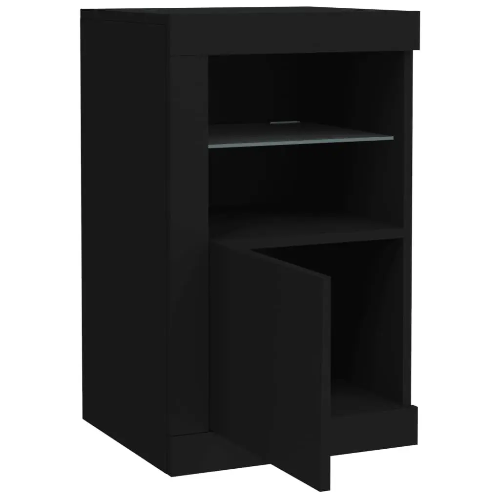 Side Storage Cabinet with RGB LED Lights Black Engineered Wood Modern Design