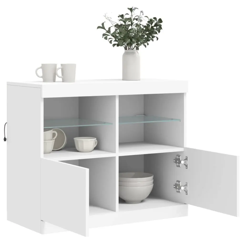 White Sideboard Cabinet with RGB LED Lights Storage Buffet Living Room Furniture