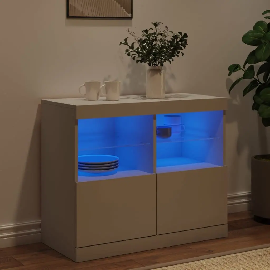 White Sideboard Cabinet with RGB LED Lights Storage Buffet Living Room Furniture