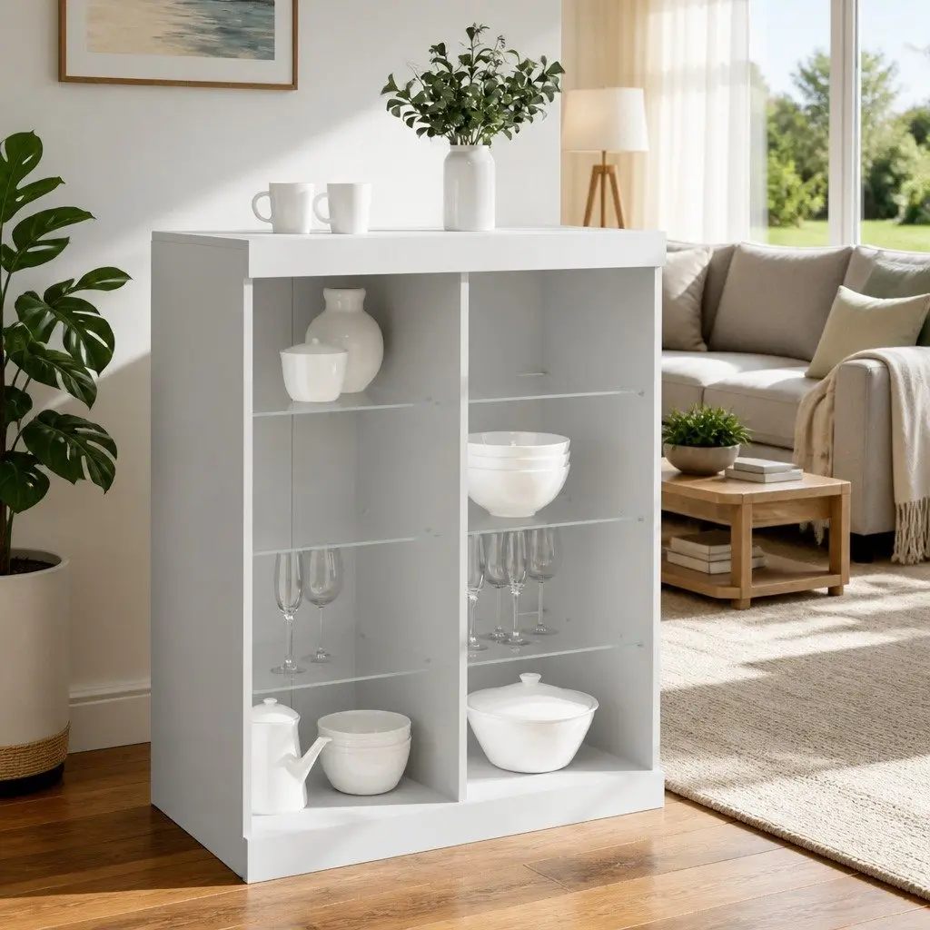 Sideboard RGB LED Lights Storage Cabinet 81x37x100cm White
