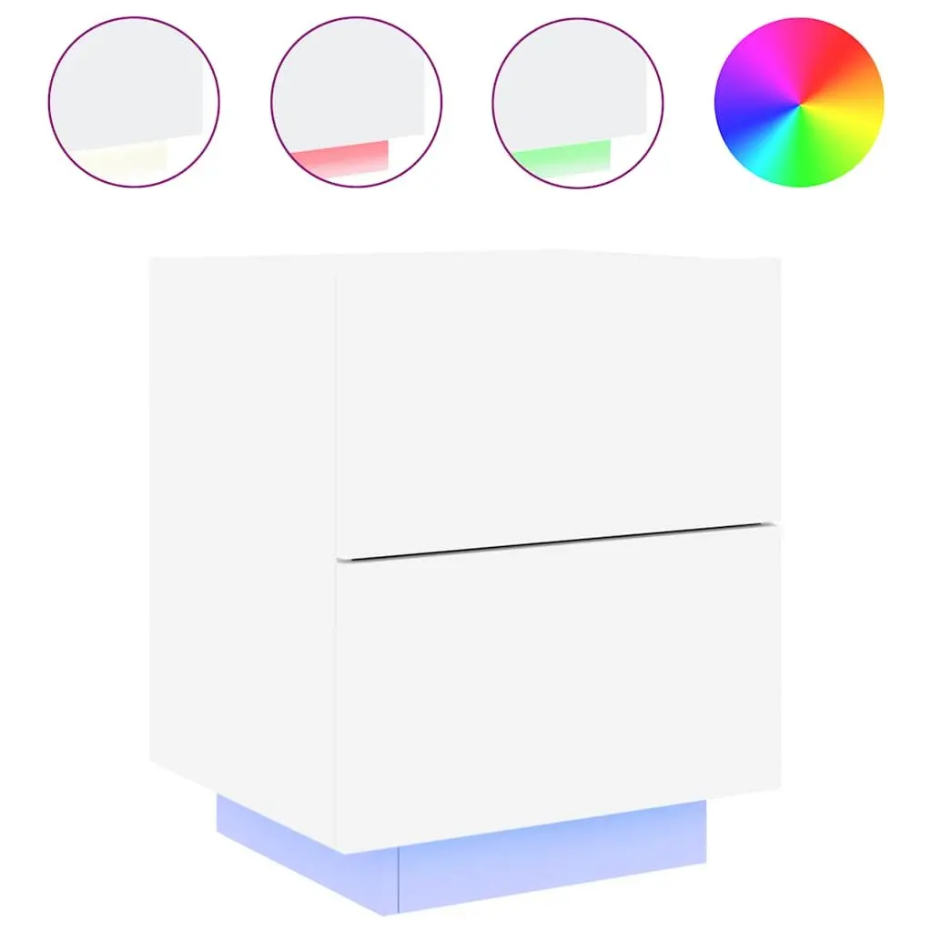 Bedside Cabinet with RGB LED Lights 2 Drawer White Engineered Wood Nightstand