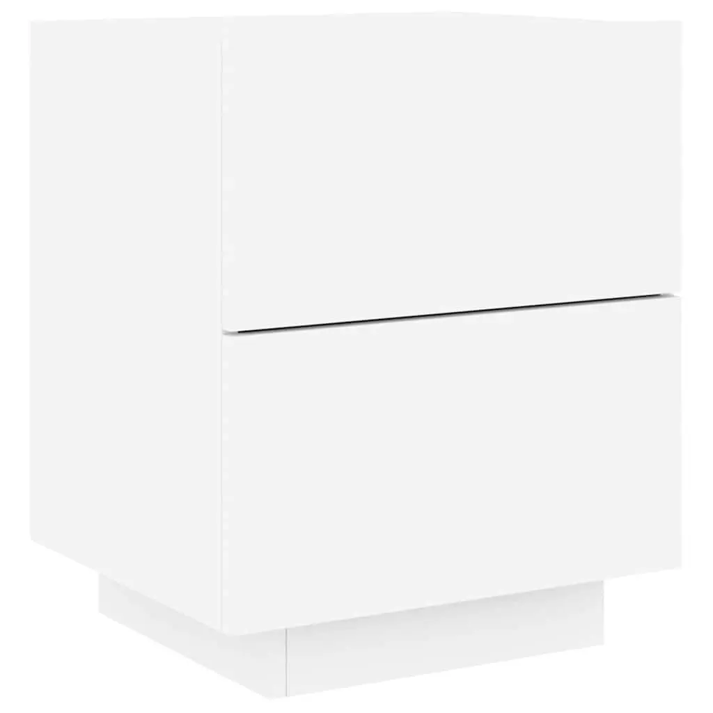 Bedside Cabinet with RGB LED Lights 2 Drawer White Engineered Wood Nightstand