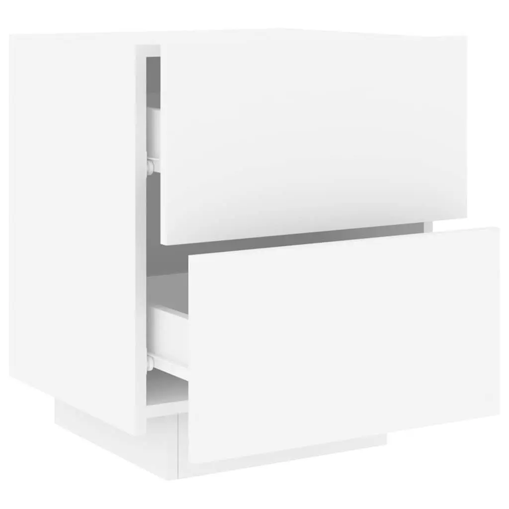 Bedside Cabinet with RGB LED Lights 2 Drawer White Engineered Wood Nightstand