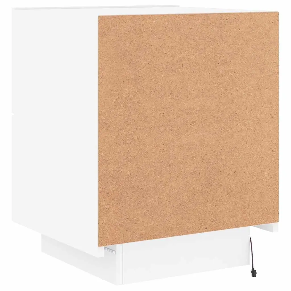 Bedside Cabinet with RGB LED Lights 2 Drawer White Engineered Wood Nightstand