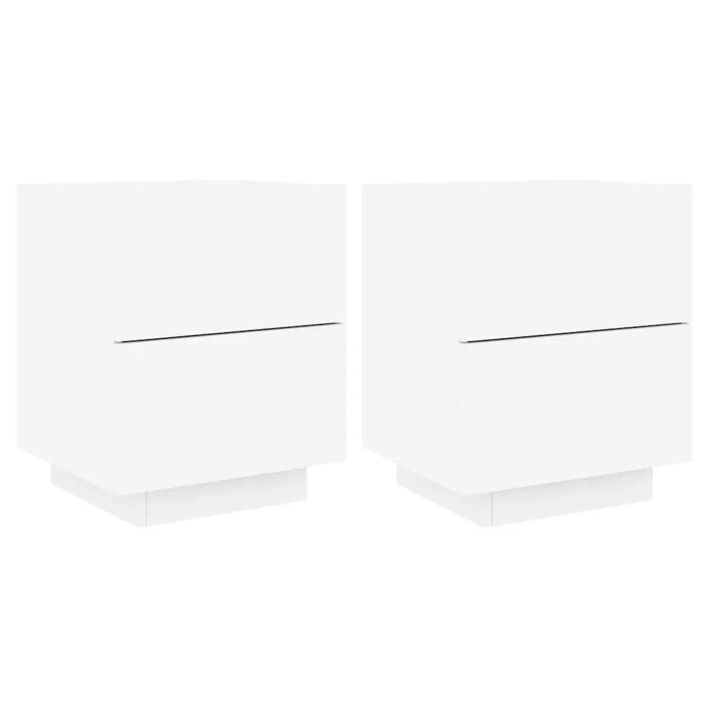 Bedside Cabinet with RGB LED Lights 2 Piece Set White Storage Nightstand