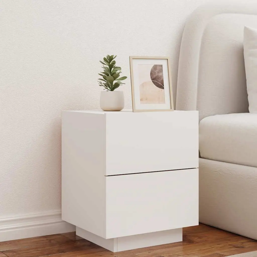 Bedside Cabinet with RGB LED Lights 2 Piece Set White Storage Nightstand