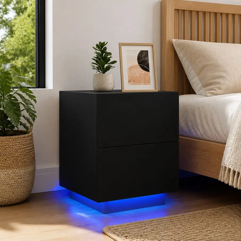 Black Bedside Cabinet with LED Lights