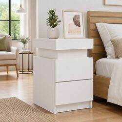 Bedside Cabinet with RGB LED Lights Modern Storage White 35x39x55cm
