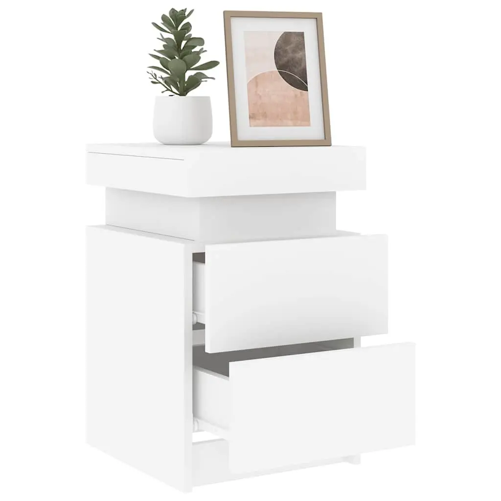Bedside Cabinet Modern Storage 35x39x55cm White with RGB LED Lights