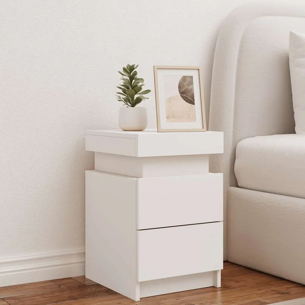 Bedside Cabinet Modern Storage 35x39x55cm White with RGB LED Lights
