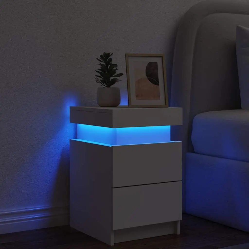 Bedside Cabinet Modern Storage 35x39x55cm White with RGB LED Lights