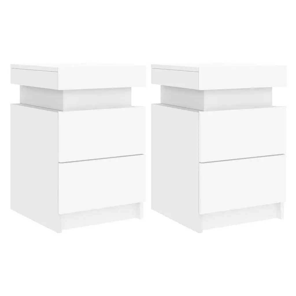 Bedside Table with RGB LED Lights 35x39x55cm Modern Storage Cabinet White 2pcs