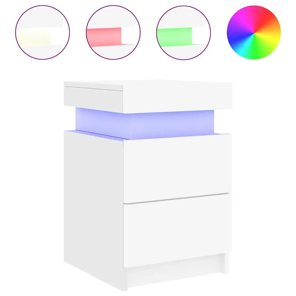Bedside Table with RGB LED Lights 35x39x55cm Modern Storage Cabinet White 2pcs