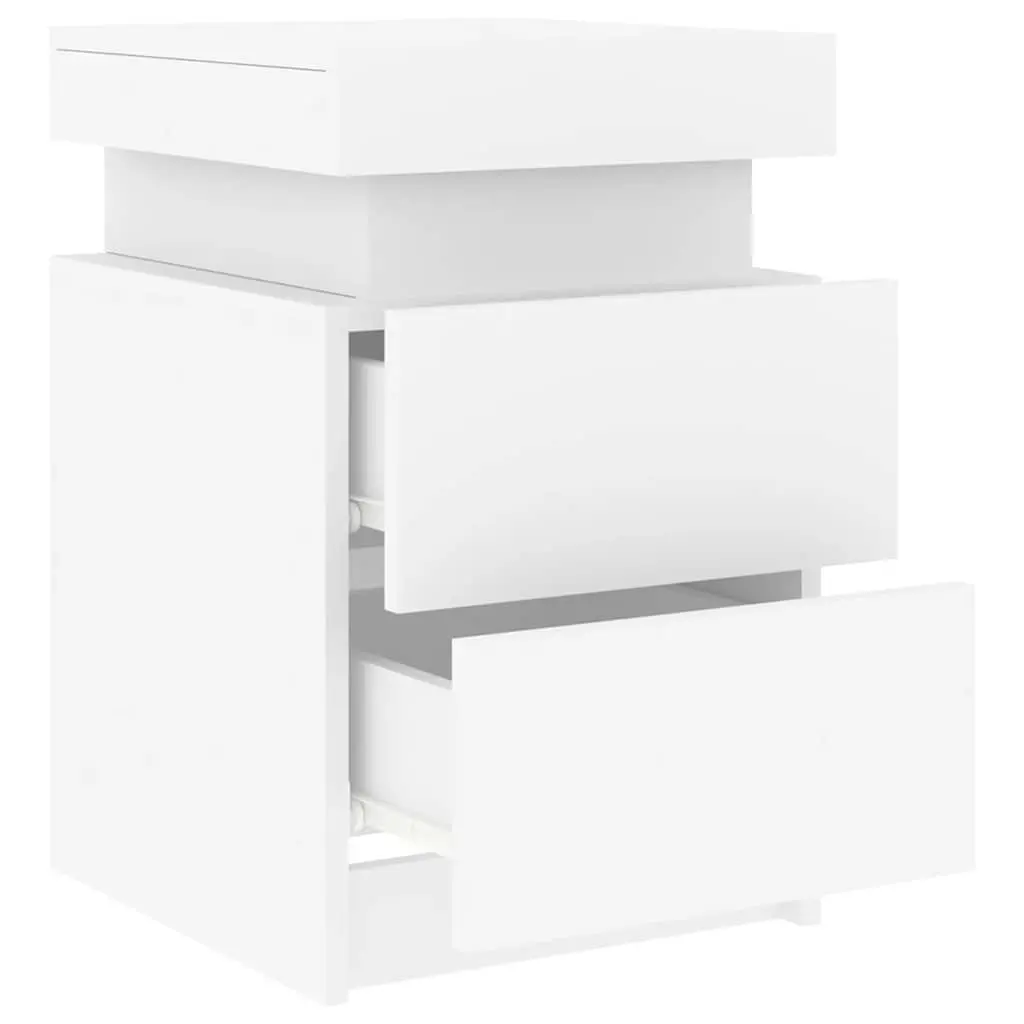 Bedside Table with RGB LED Lights 35x39x55cm Modern Storage Cabinet White 2pcs