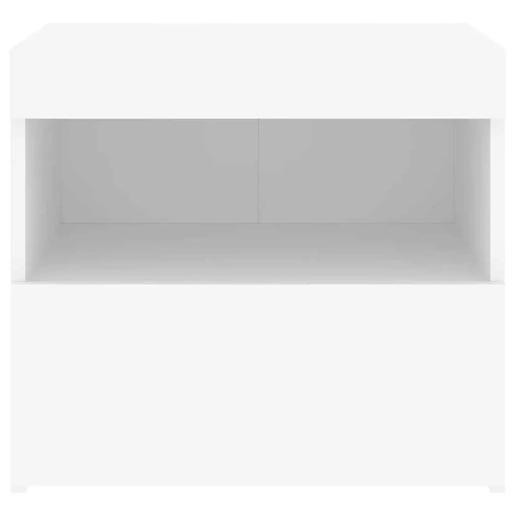 Bedside Cabinet Storage Table RGB LED Lights White Modern 50W x 40D x 45H cm