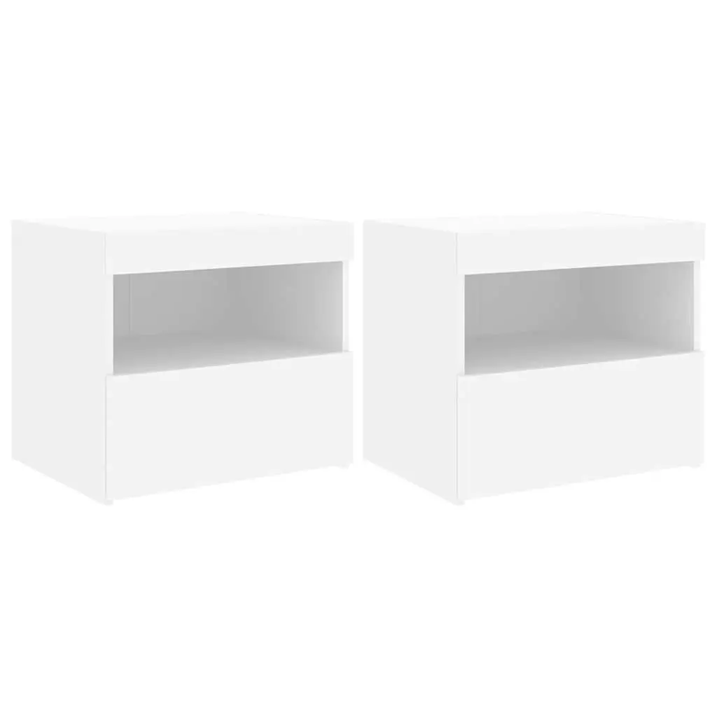 Bedside Table with LED Lights 2 pcs White Modern Storage Cabinet Bedroom